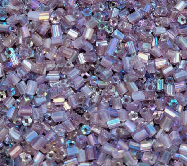4oz ~10,000 pcs Iridescent Lavender 2-Cut Glass Size 10/0 #1 Bugle Beads 2mm