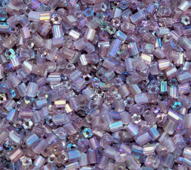 4oz ~10,000 pcs Iridescent Lavender 2-Cut Glass Size 10/0 #1 Bugle Beads 2mm