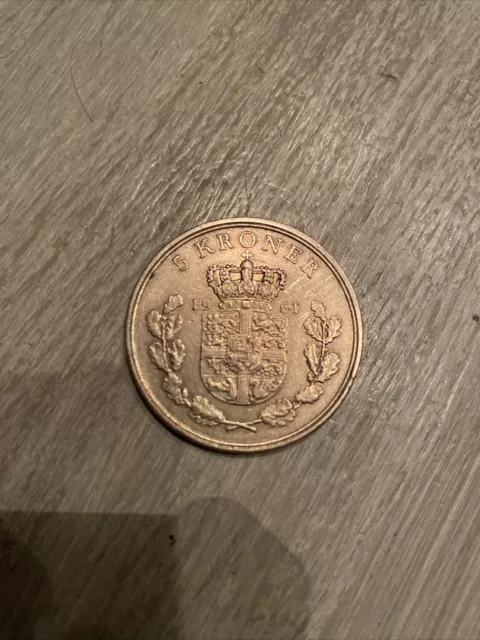 1961 Denmark Five 5 Kroner Frederik IX Konge Large Coin