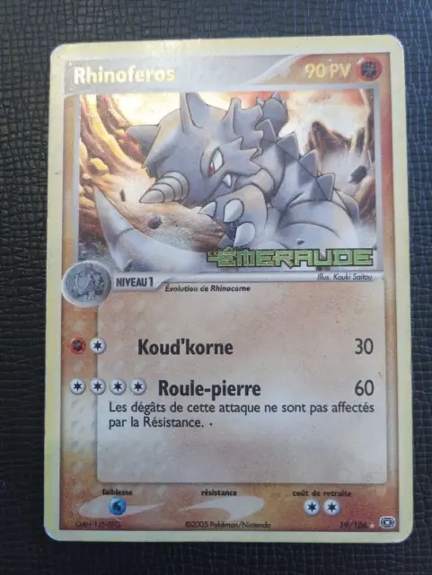 Carte Pokémon RARE holo gold Rhinoferos 19/106 LOGO EX Emeraude Bloc EX FR