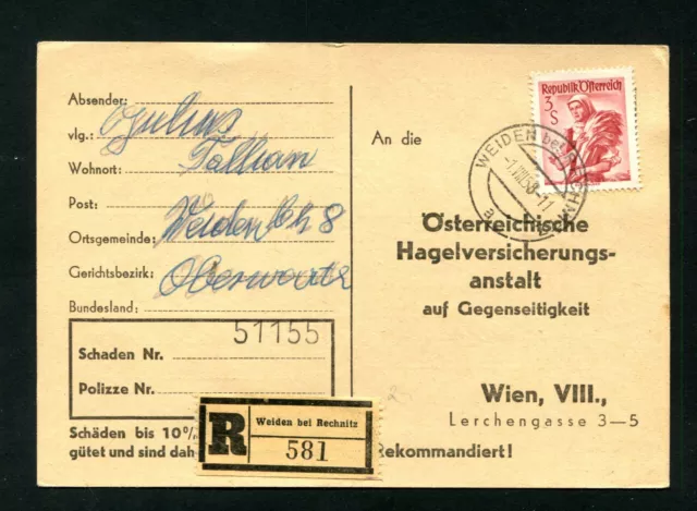 Österreich  1958  EF 3 Schilling, Reko "Weiden bei Rechnitz"   (#5251)