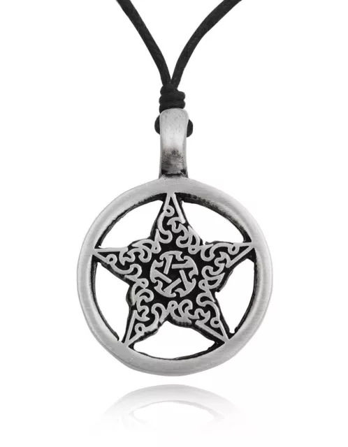 Handmade Celtic Pentagram Silver Pewter Charm Necklace Pendant Jewelry