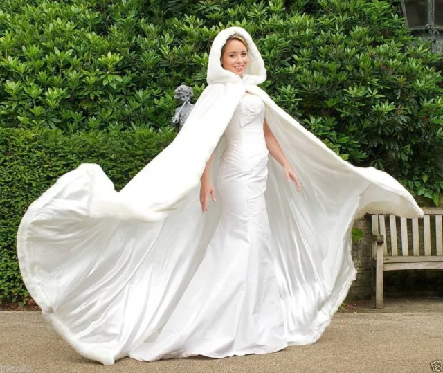 hot Long Faux Fur White Bridal Hooded Cloak Cape Winter Wedding Dress Wraps