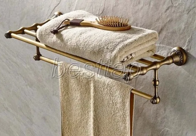 Antique Brass Bathroom Accessory Towel Rail Holder Storage Rack Shelf Bar sba430