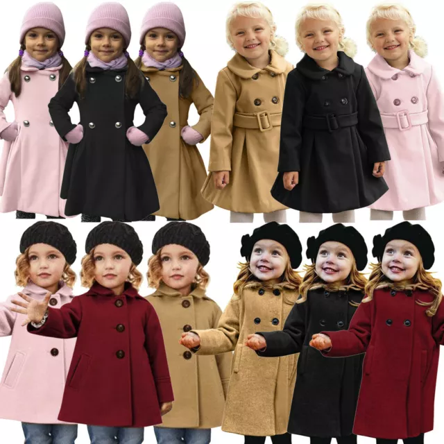 Toddler Baby Kids Girls Winter Windproof Wool Blends Coat Jacket Warm Outerwear