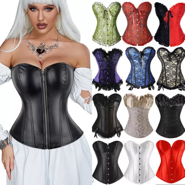 Top donna corsetto disossato overbust taglia 6/24 burlesque basco costume sexy stringato