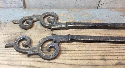 Pair of vintage/antique cast iron Ornate Finial, curtain rod, gold sheen