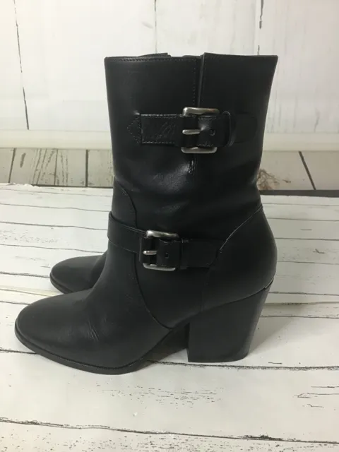 Michael Kors Women's Black Ashton Mid Leather Buckle Bootie Shoes Ret