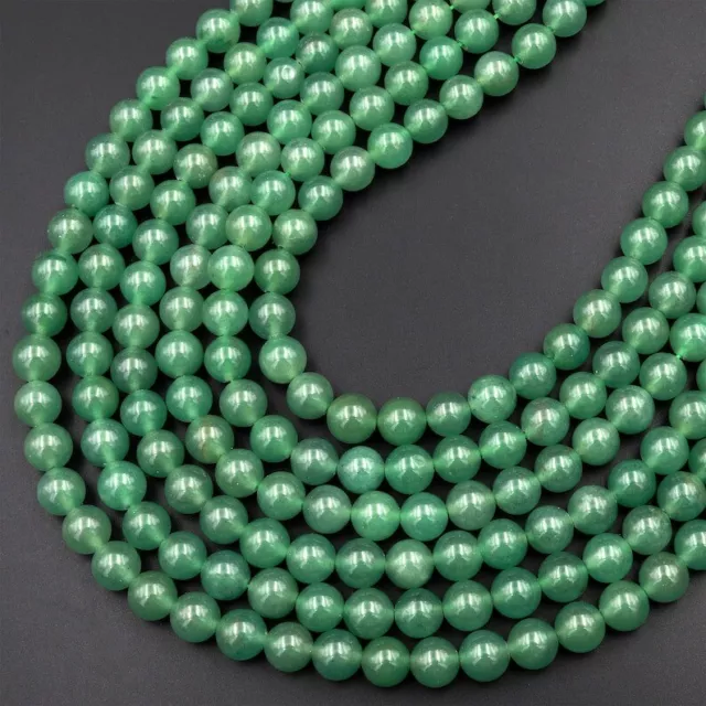 Real Genuine Natural Green Aventurine Gemstone Round Smooth Beads Strand 15.5"