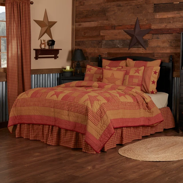 Ninepatch Star Quilt Burgundy/Dark Tan California King