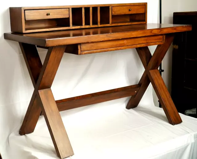 Gorgeous Vintage Mid-Century Modern Teak Wood X-Leg Work Desk with Drawers