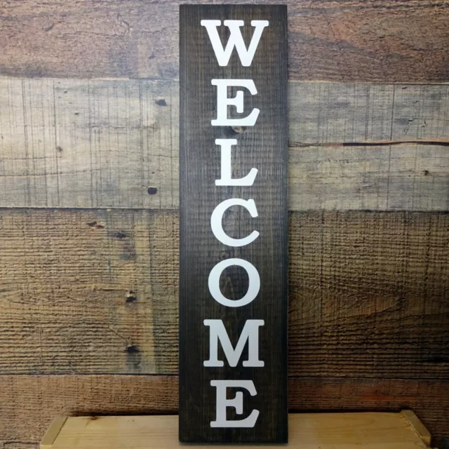 WELCOME - Rustic Wood Handmade Sign - Farmhouse Country Decor 3.5"x14" Vertical
