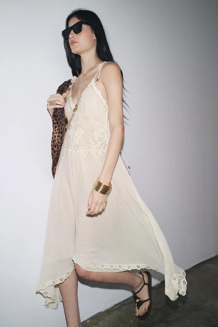 zara asymmetric crochet dress Sleeveless Dress  Olive  La Garonne