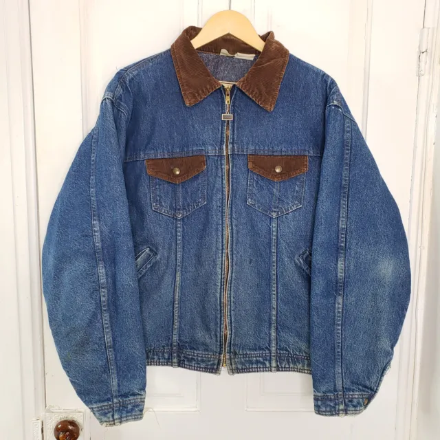 Vintage Walls Blanket Lined Denim Work Jacket Bomber USA Corduroy Collar Size XL