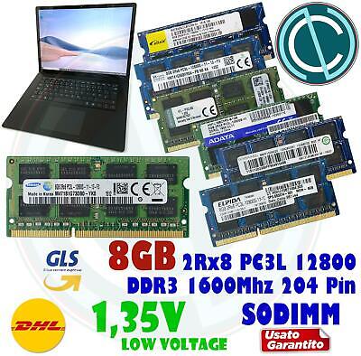 MEMORIA RAM 8GB 2Rx8 PC3L 12800S DDR3L 1600MHZ 1.35V SODIMM NOTEBOOK LAPTOP LOW