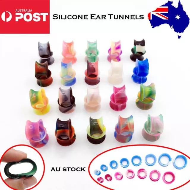 1Pair Silicone Ear Plugs Tunnels Colorful Flexible Tapers Stretchers Piercing AU