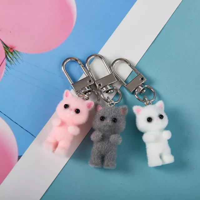 Cartoon 3D Flocking Cat Keychain Kawaii Cat Animal Key Ring Souvenir Gifts