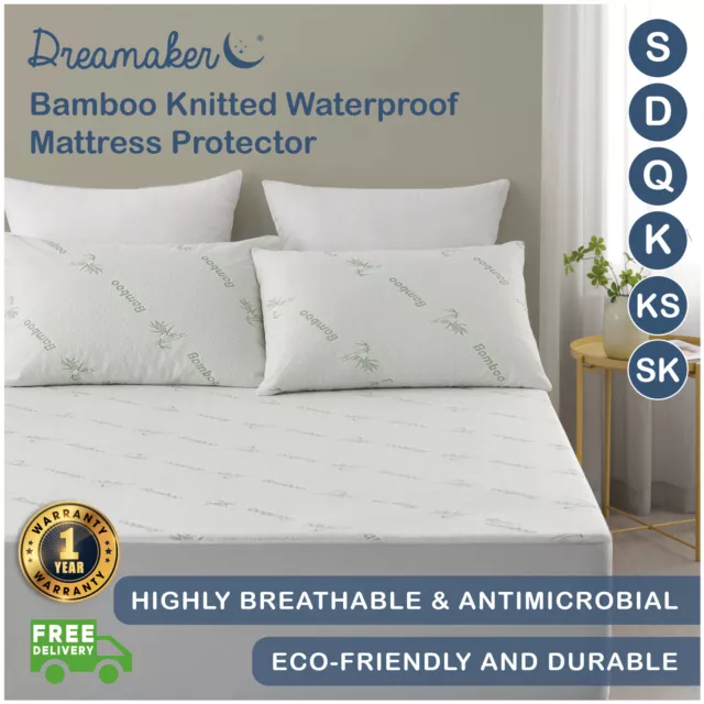 Dreamaker Bamboo Knitted Fully Fitted Waterproof Mattress Protector All Sizes