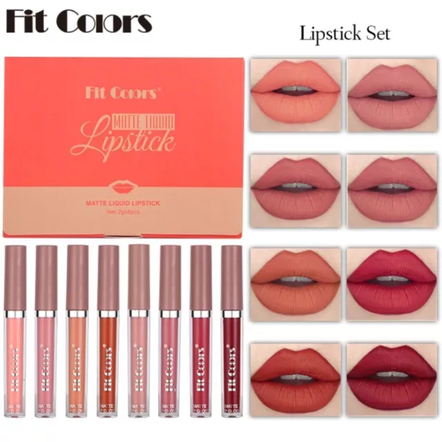 8Pcs Set Lip Gloss Lipstick Matte Velvet Waterproof Long Lasting Makeup Set Gift