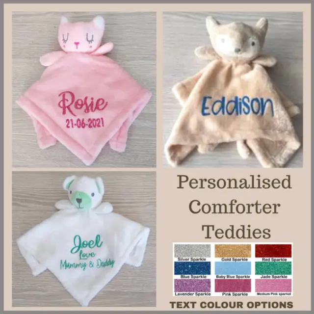 Personalised Comforter Teddy Custom Baby Gift Birth Boy Girl Present Baby Shower