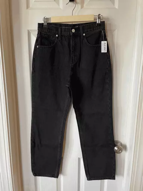 OLD NAVY YOUTH GIRLS size 14 BLACK SLOUCHY STRAIGHT DENIM JEANS PANTS High Rise