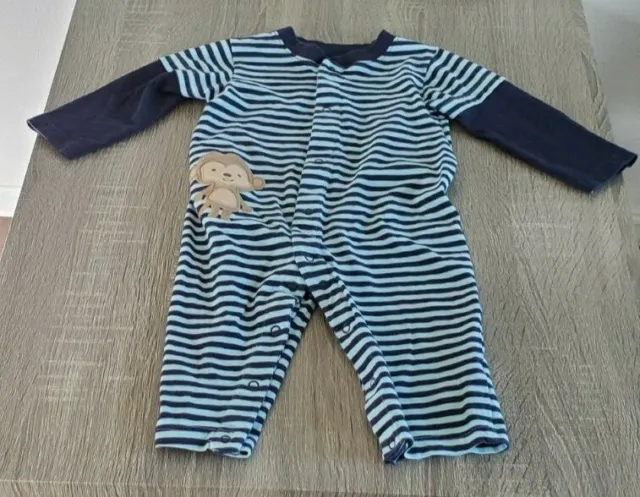 Boys Child of Mine Striped Monkey Blue One Piece Outfit Size: 18 Months
