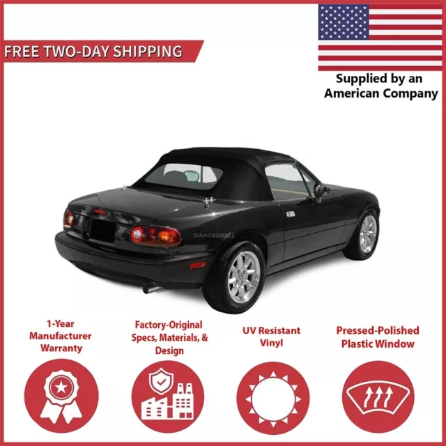 1990-05 Mazda Miata Convertible Soft Top w/DOT Approved Plastic Window, Black