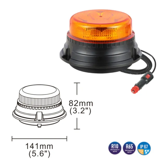 Rundumleuchte orange 12 V mit Magnetfuß und 4 Saugnäpfen Type 595M