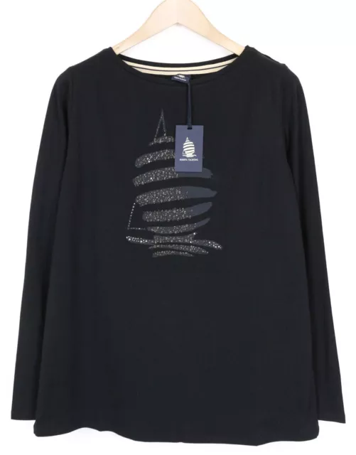 Marina Yachting Femme T-Shirt L Bleu Marine Strass Logo Manche Longue Extensible