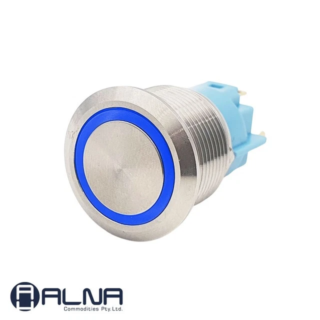 SWITCH PUSH BUTTON Latching ON/OFF 12V 19mm NO/NC IP67 BLUE LED RING £