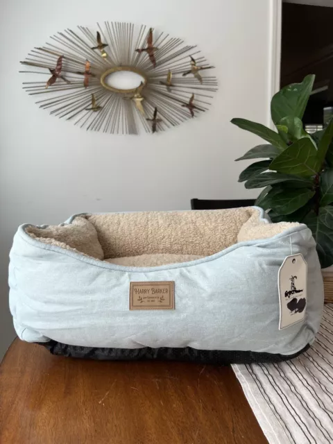 William Sonoma Harry Barker Chambray Cozy Sherpa Dog Bed, Small, Blue
