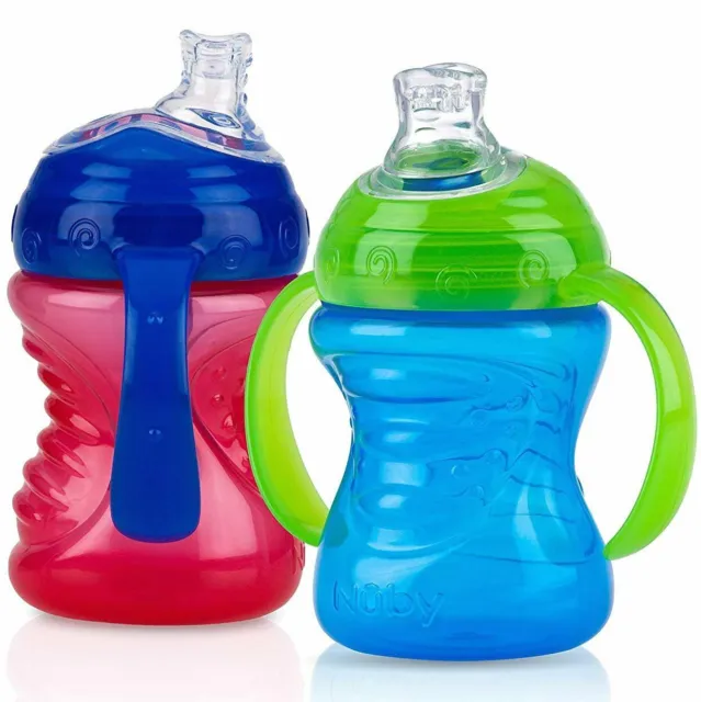 Nuby No-Spill Super Spout Grip N' Sip Cup, Red and Blue, 2-Pack
