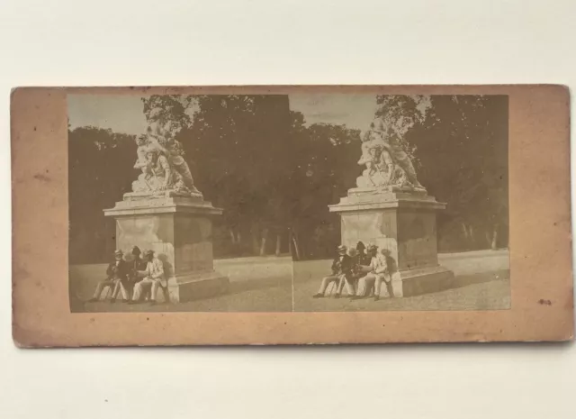 Jardin De Tullerías Estatua Hombres Fotografía Estéreo Vintage Albúmina Ca 1860