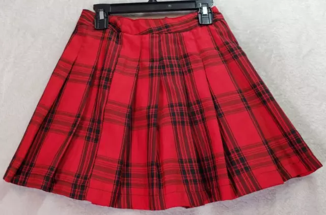 FOREVER 21 A Line Skirt Womens Small Red Plaid 100% Polyester Dollskill Pleated