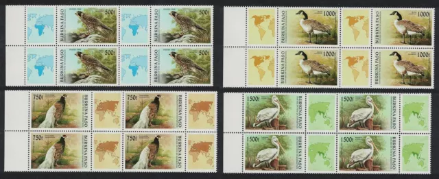 Burkina Faso Pelican Pheasant Goose Birds 4v Blocks of 4 with margins 1996