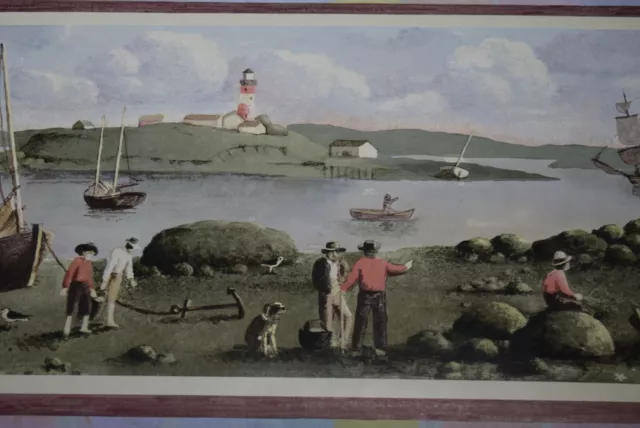 Wallpaper Border first settlers explorers Boats Fishing Lighthouse Nautical Red