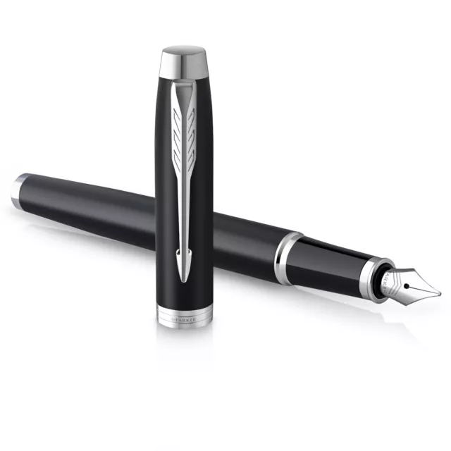 Parker Fountain Pen IM Premium Matte Black Chrome Trim - GIFT BOXED - Blue Ink