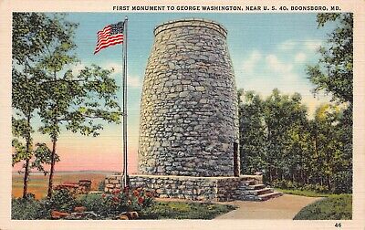 Boonsboro MD First Monument George Washington Linen Patriotic Vtg Postcard L4