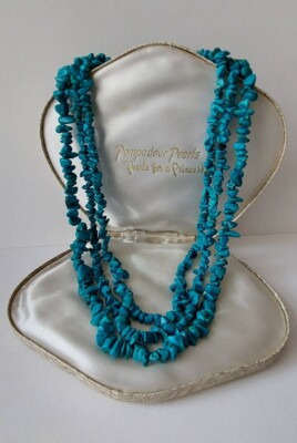 TURQUOISE GEMSTONE NUGGET in silver 4 strand charm necklace