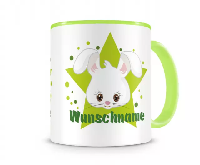 Kindertasse mit Namen und süßem Hasen als Motiv Tasse Tee Kakao Kaffee Geschenk