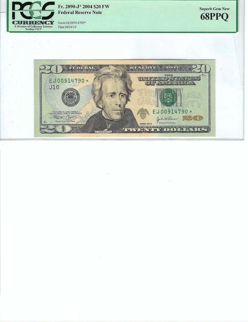 2004 $10 Federal Reserve Note FR2090-J* PCGS Cur. 68 Superb Gem UNC PPQ, Star Nt