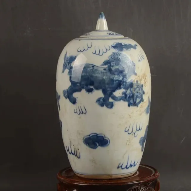 Exquisite Chinese porcelain Blue and white porcelain pot with Lion pattern jar