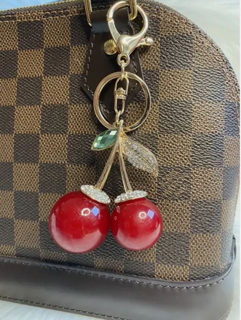 Cherry Bag Charm Keychain Key Fob Red Rhinestone Christmas Birthday Gift