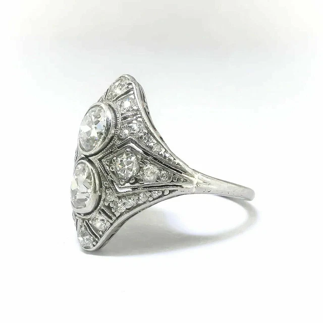 2.77 Carat Round Cut Lab-Created Diamond Victorian Two-Stone Vintage Dinner Ring 3