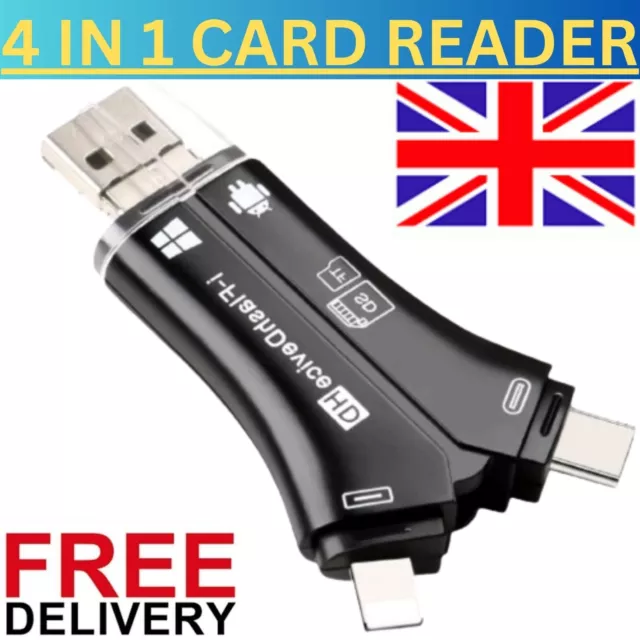 4 In 1 USB SD/FT Memory Card Reader Micro Adapter For Moblie Phone Android PC UK