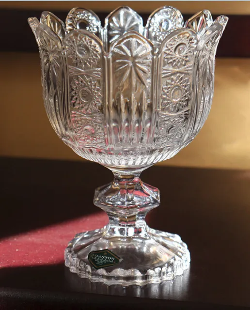 Shannon Crystal Designs of Ireland Compote Beautiful Cut With Scalloped Top 6”