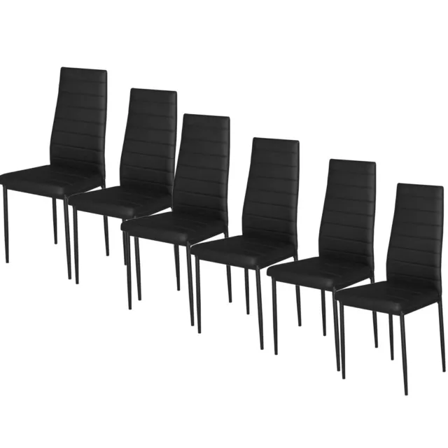 6pcs Faux Leather Black Slim Line Dining Room Chairs Kitchen High Back Furniture 3