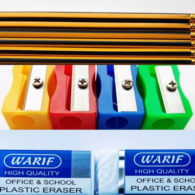 12 Pcs Pencil Set Eraser Sharpener Home Office Back to School Stationery Set