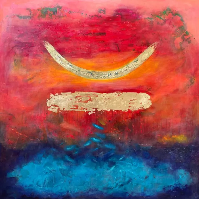 50x50" Abstract Symbol Paintings On Canvas Large Original Red | SECRET SYMBOL