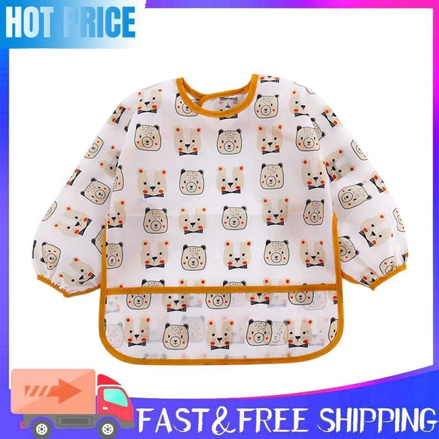 Baby Feeding Bibs Children Waterproof Long Sleeve Coverall (4-6Years Bear)